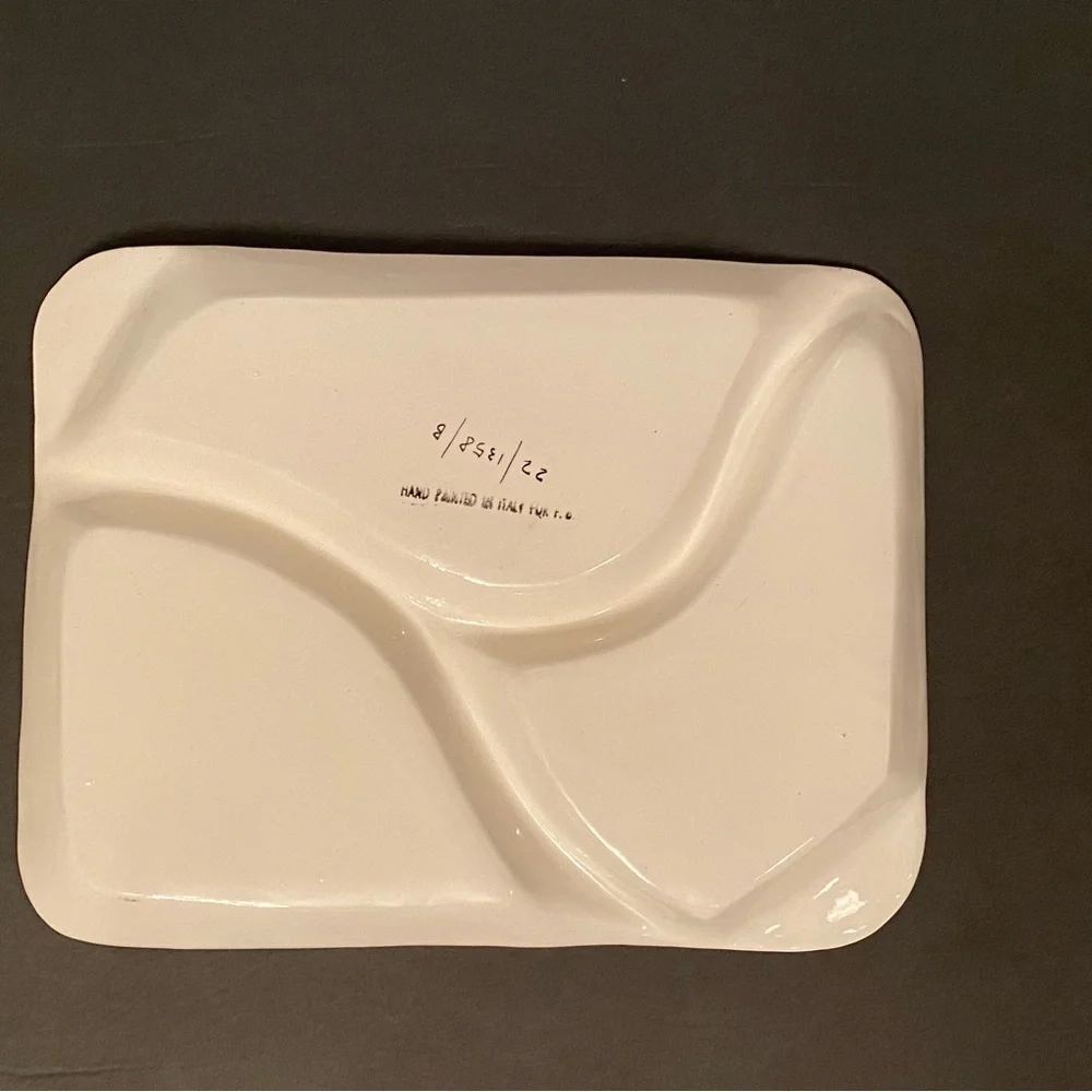 ITALY TRAY PARTY PLATTER VINTAGE HAND PAINTED CERAMIC WHITE FLORAL RECTANGLE
